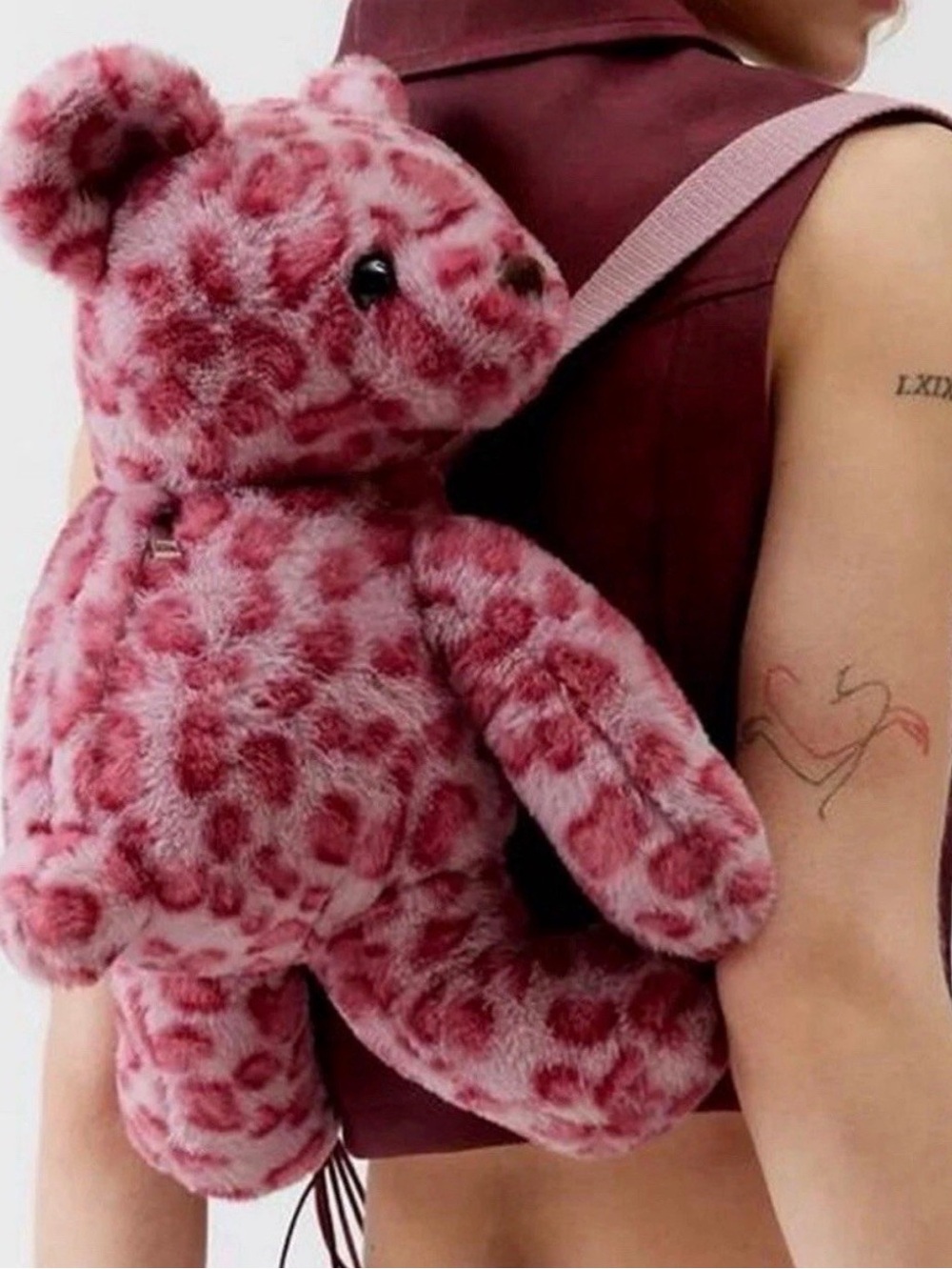 Urban Outfitters Silence and Noise Pink Leopard Teddy Bear Plush Backpack Purse